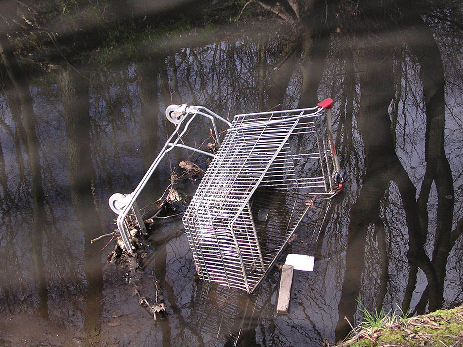Shopping trolley dumped in the river.